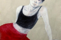 R, 2014, Oil pastel on fabric, 100 x 130 cm